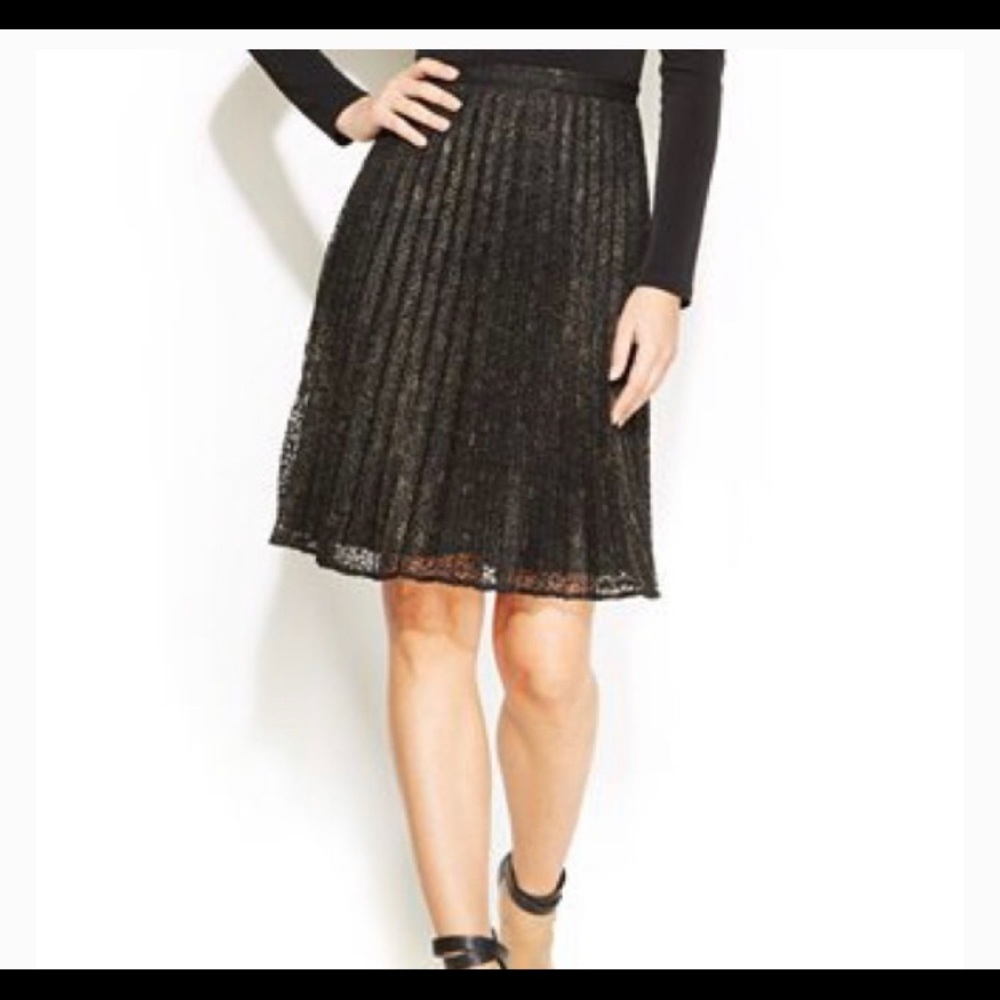 Calvin Klein black pleated lace skirt w/gold.